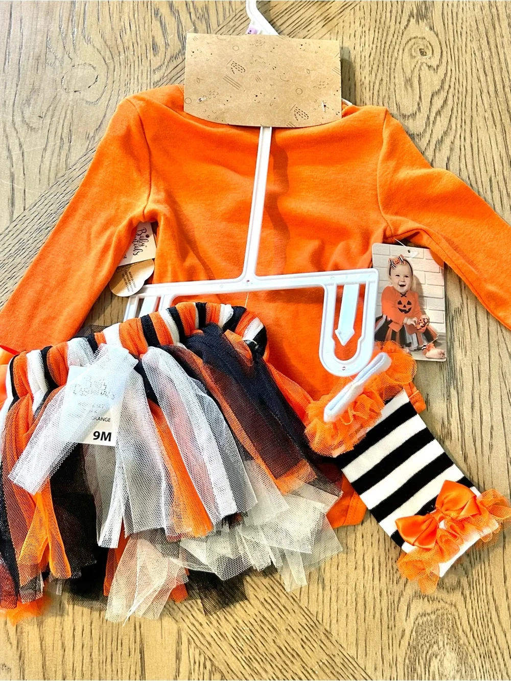 Orange Pumpkin Face Baby Girls Halloween Costume Bodysuit Set